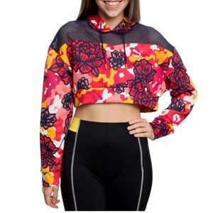 Puma Women's Vibrant Floral Cropped Hoodie - Red and Yellow